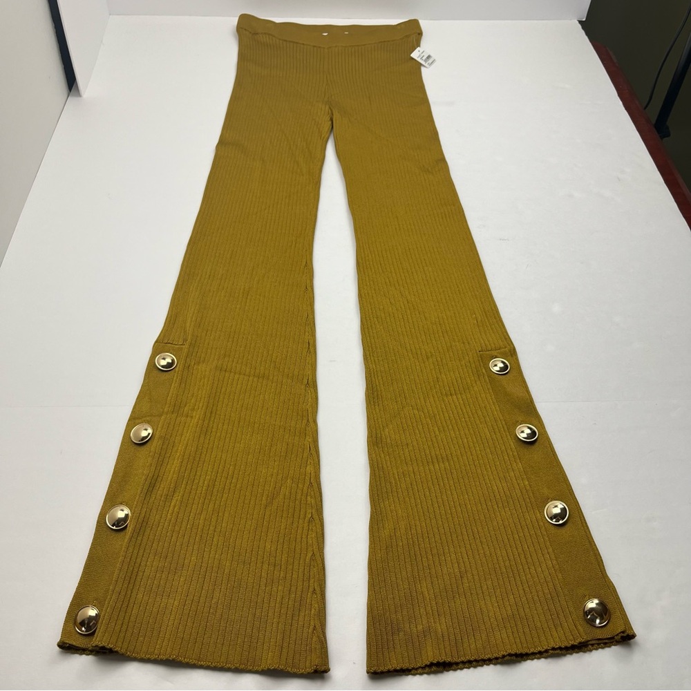 Good American‎ Plaited Rib Boss Flare Pants GoldenRod Womens GA Size 3 Large NEW